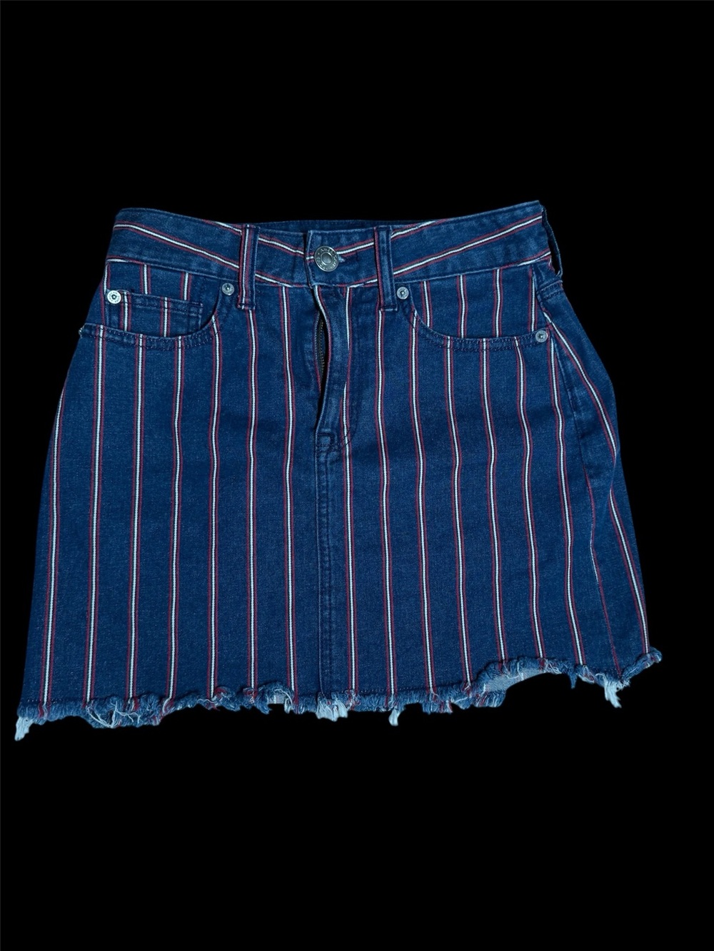 American Eagle Women’s Denim Mini Skirt Striped High Rise Frayed Hem Size 0